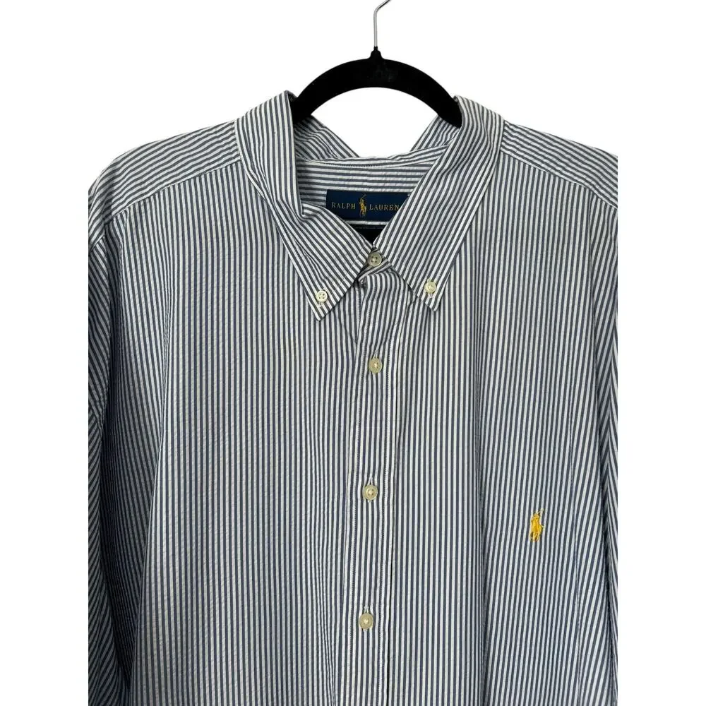 VTG Polo By Ralph Lauren Untucked Fit Striped Short Sleeve Button Down Shirt 4XB